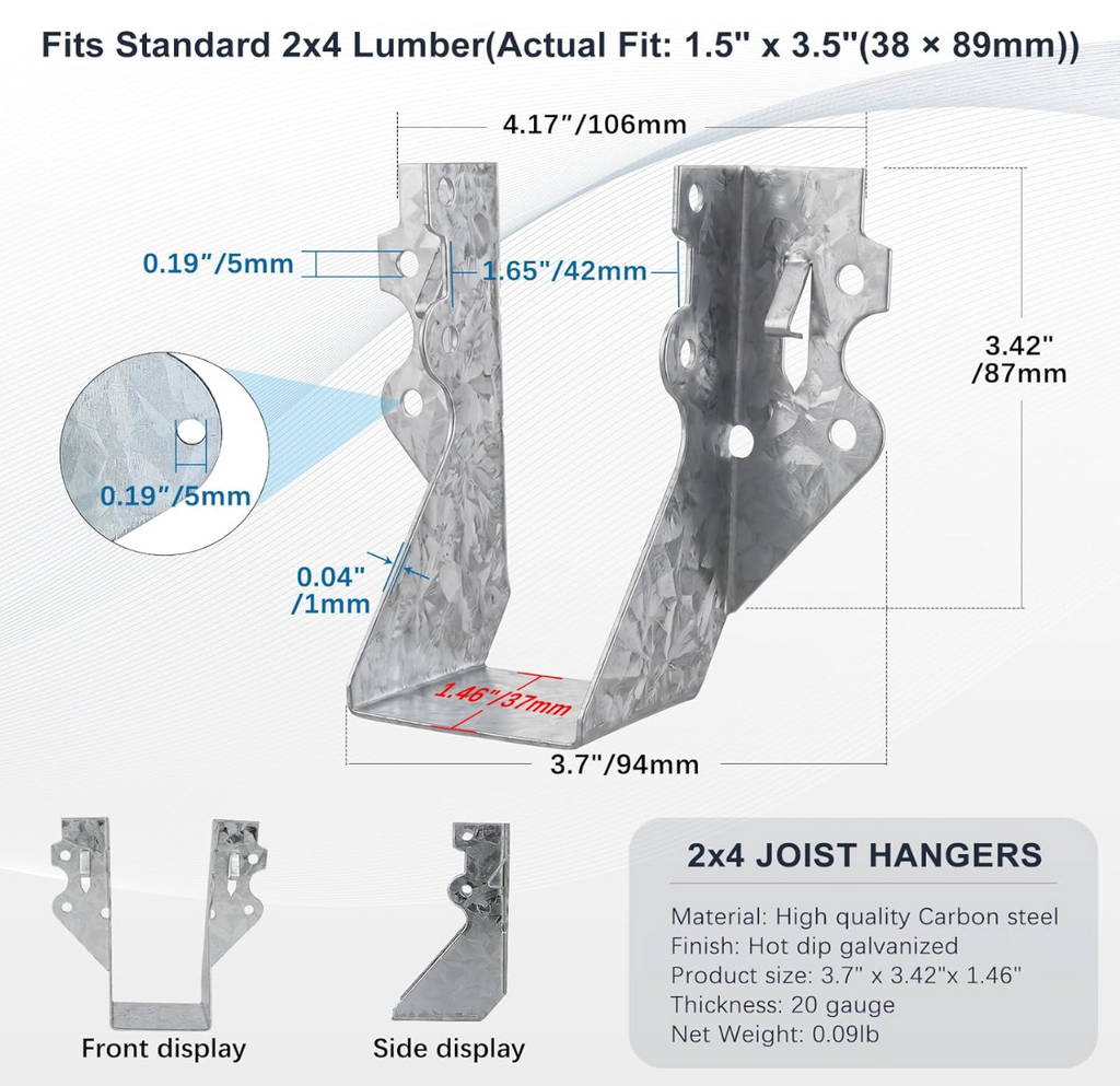2x4 Joist Hanger 5 Gauge Galvanizing Face Mount Joist Hangers for Wood