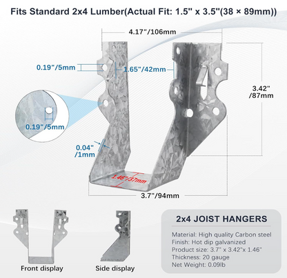 2x4 Joist Hanger 5 Gauge Galvanizing Face Mount Joist Hangers for Wood