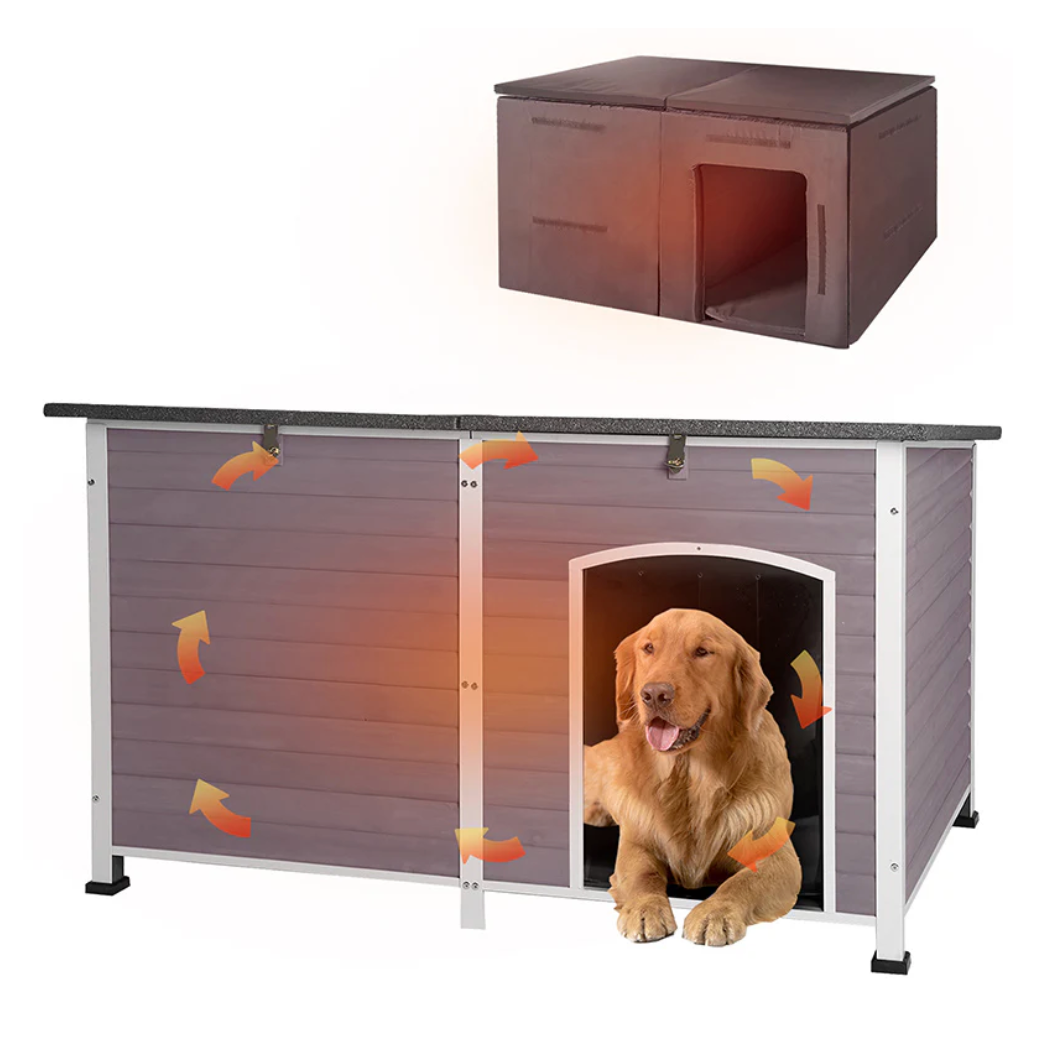 Extra Large Insulated Dog House | Pet HutchSoft Liner Inside - Grey