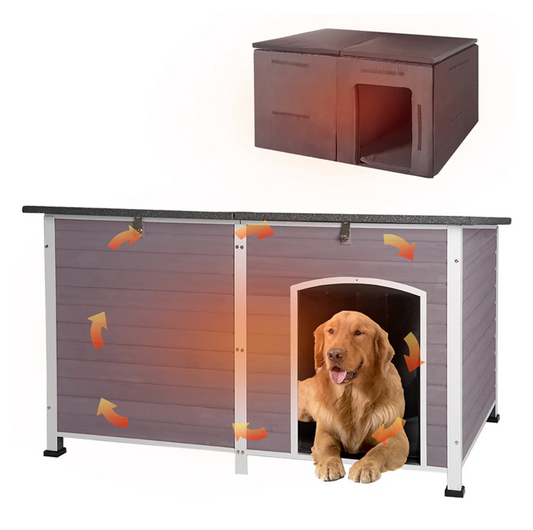 Extra Large Insulated Dog House | Pet HutchSoft Liner Inside - Grey