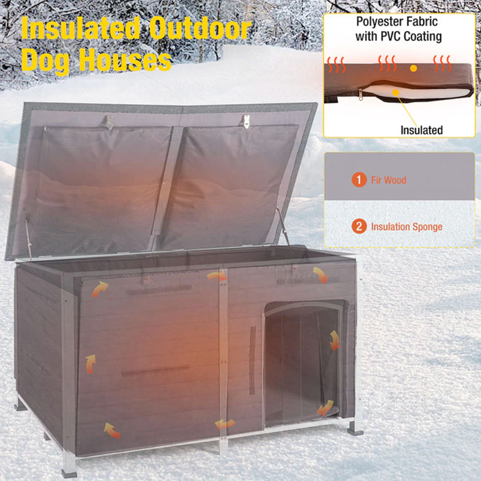 Extra Large Insulated Dog House | Pet HutchSoft Liner Inside - Grey
