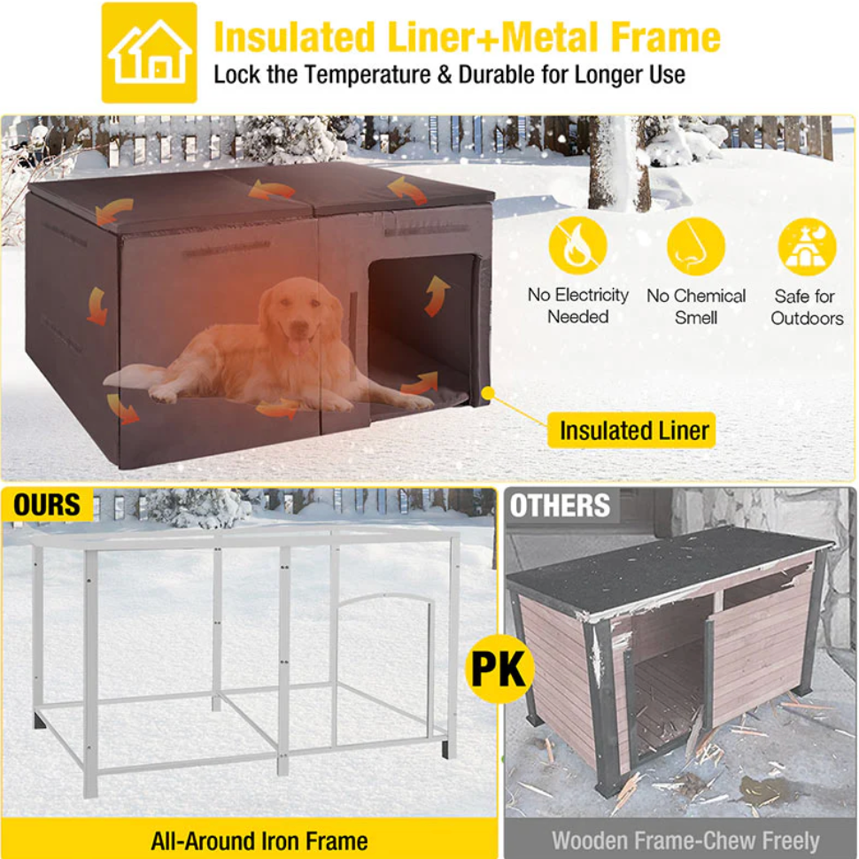 Extra Large Insulated Dog House | Pet HutchSoft Liner Inside - Grey