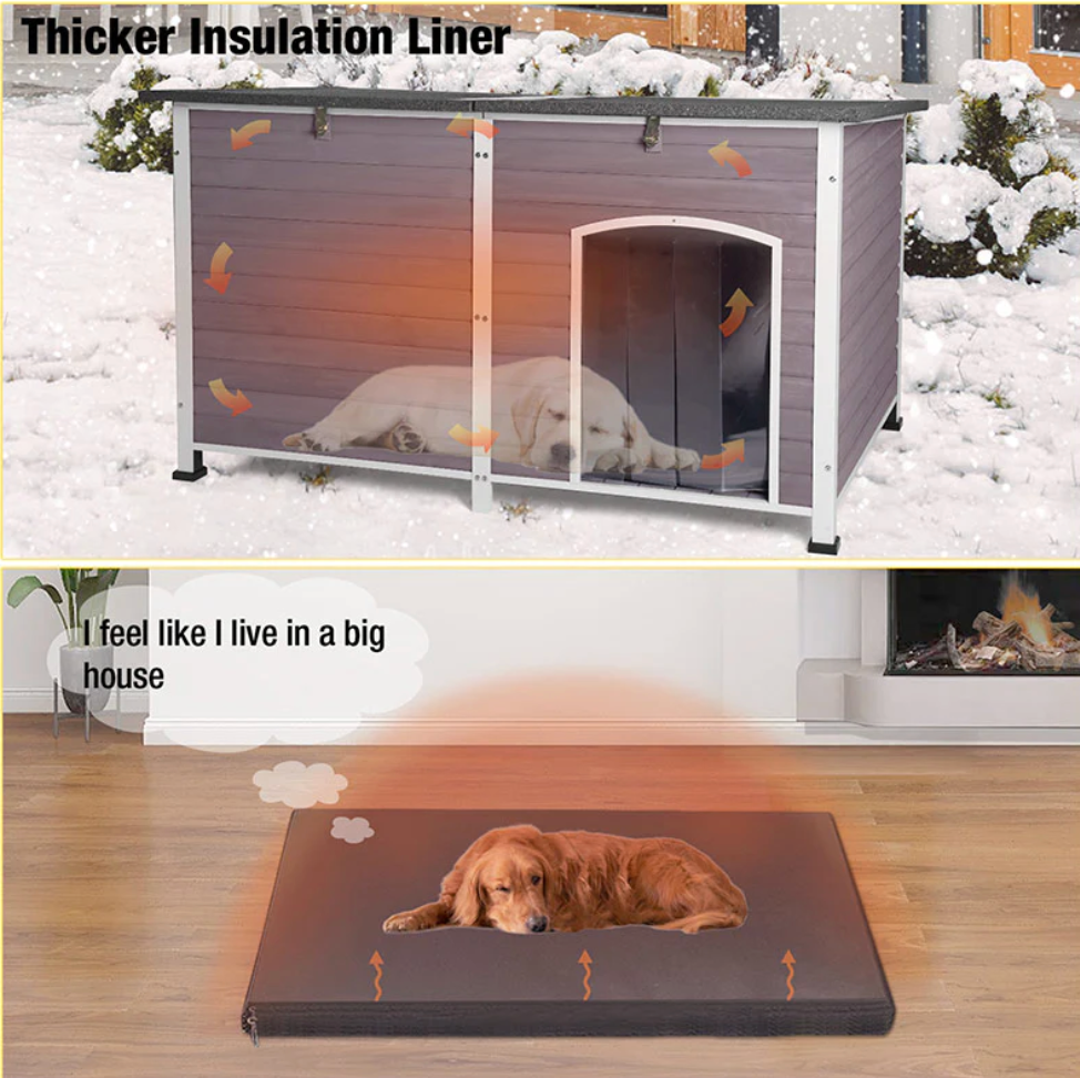 Extra Large Insulated Dog House | Pet HutchSoft Liner Inside - Grey