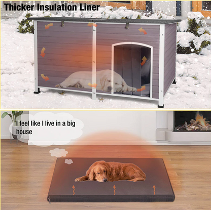 Extra Large Insulated Dog House | Pet HutchSoft Liner Inside - Grey