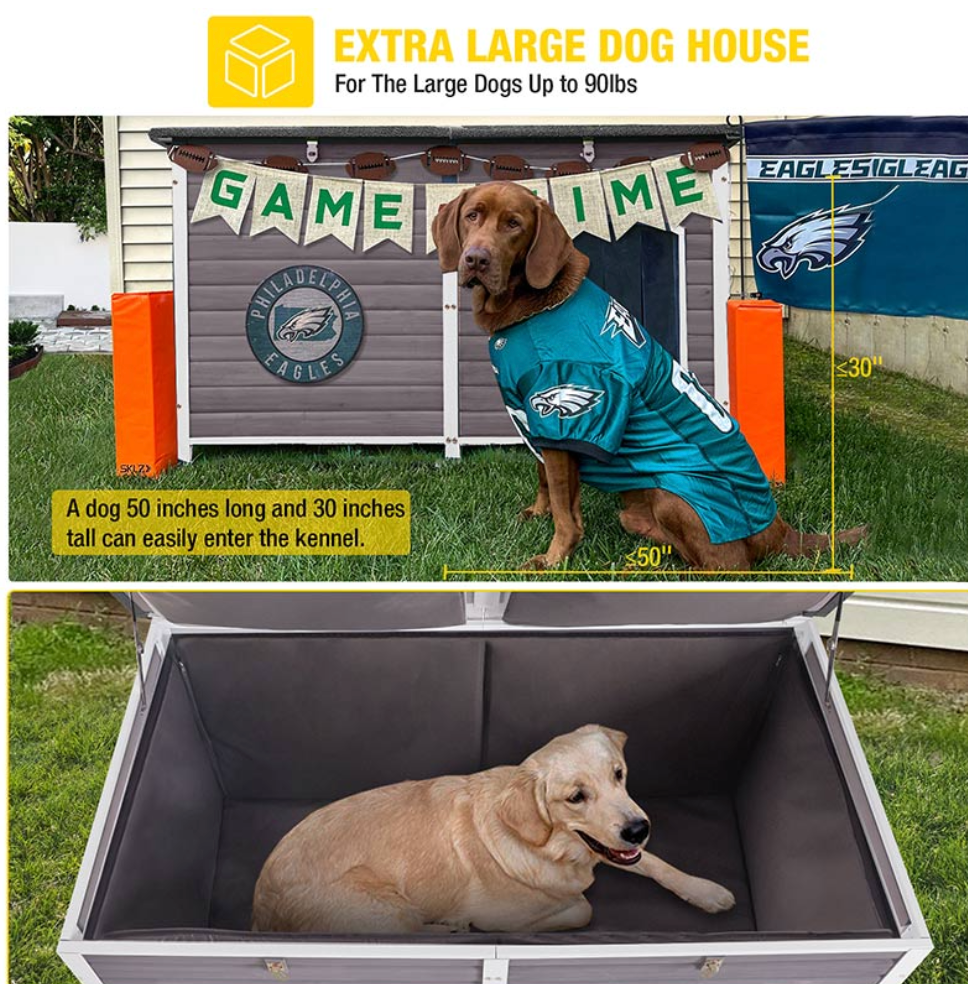 Extra Large Insulated Dog House | Pet HutchSoft Liner Inside - Grey