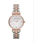 EMPORIO ARMANI WOMENS WATCH SILVER GOLD STRAP & WHITE DIAL AR1683 GENUINE