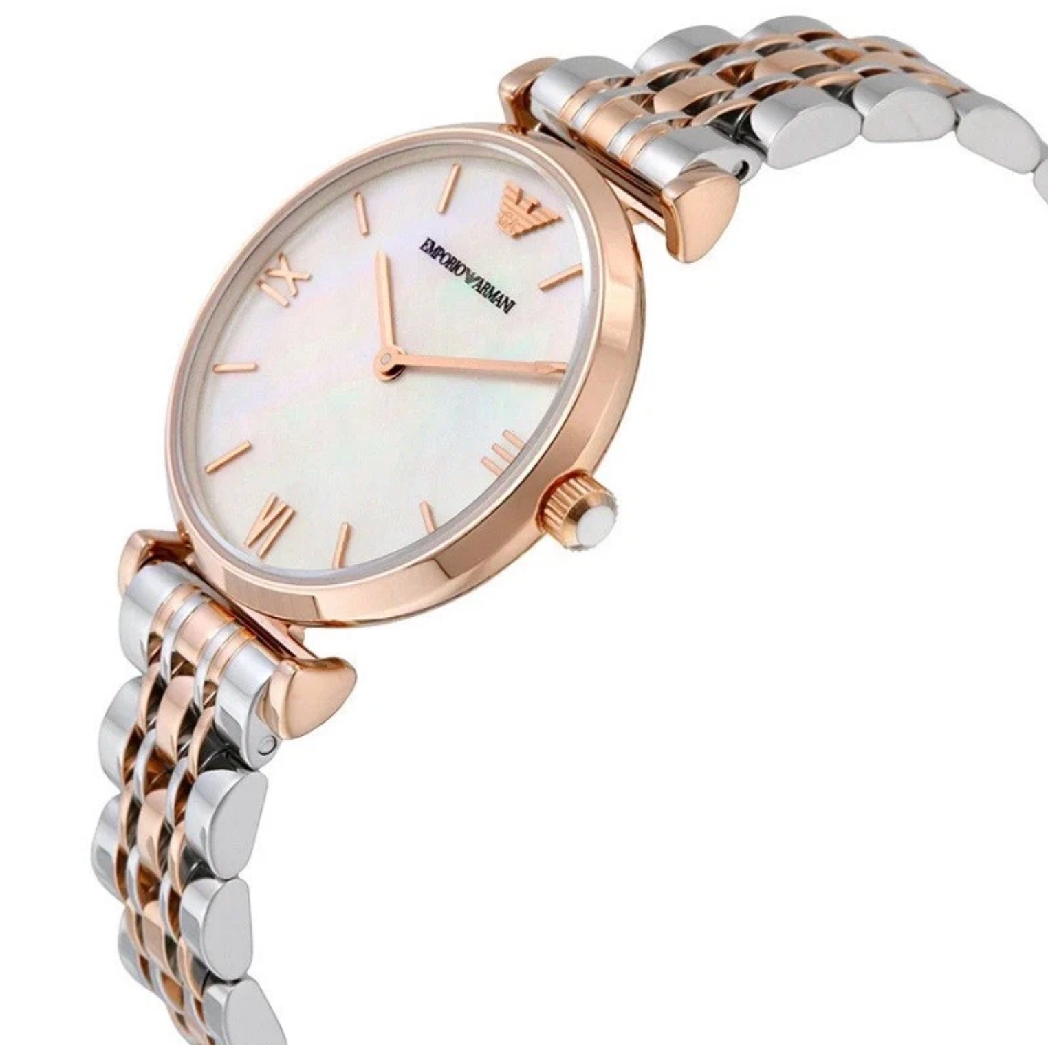 EMPORIO ARMANI WOMENS WATCH SILVER GOLD STRAP & WHITE DIAL AR1683 GENUINE