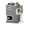 Cat Cave Bed with Scratching Post, Ball & Platform – Indoor Cat Tree Tower UK