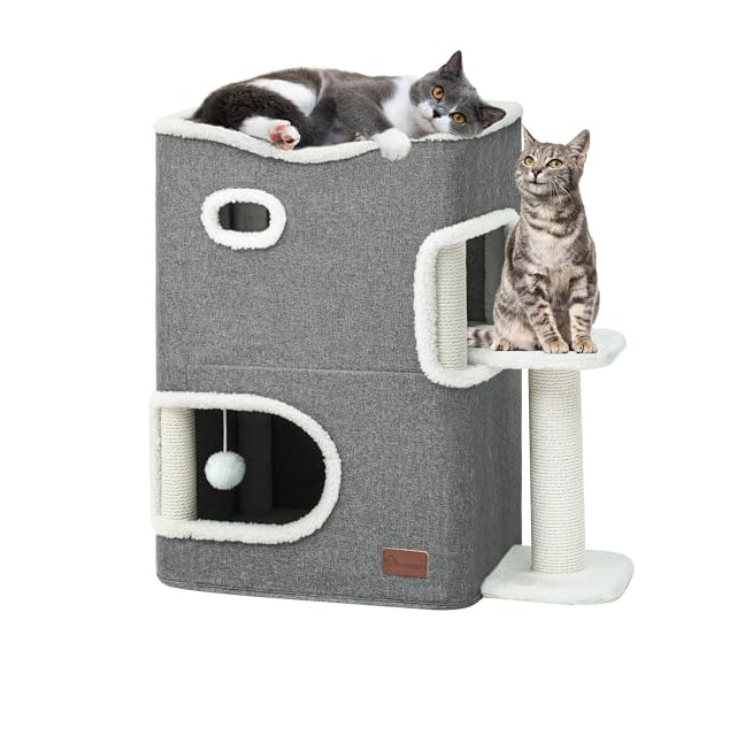 Cat Cave Bed with Scratching Post, Ball & Platform – Indoor Cat Tree Tower UK