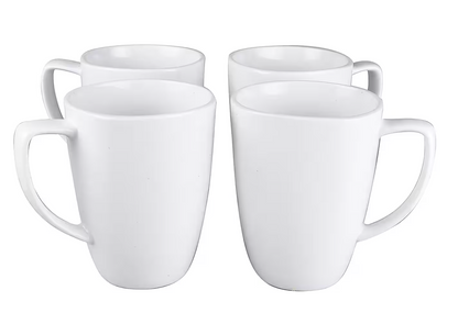 Large Porcelain Mugs in White - Set of 4