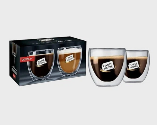 Bodum 250ml Double Wall Glass Cups Set of 2 Insulated Hot Coffee & Cold Drinks