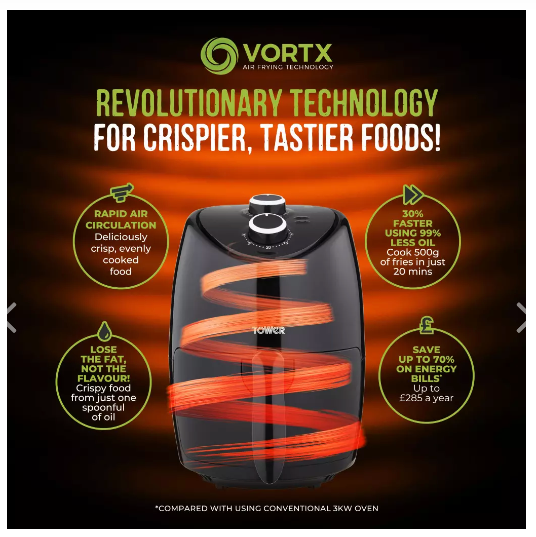 Vortx Compact 2 Litre Manual Air Fryer