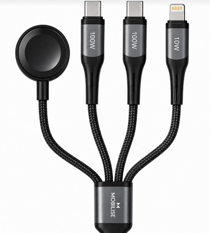 100W 4-in-1 Multi Fast Charging Cable (1.5m) | Type-C, Lightning & Smartwatch Magnetic Charger