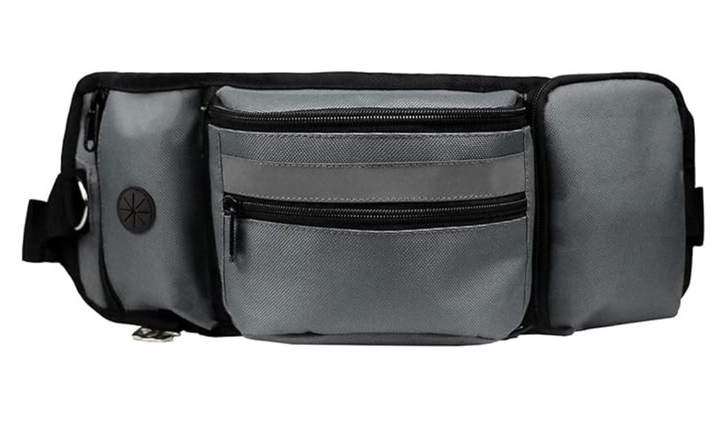 Pouch for Training-Built in Poop Bag Dispenser with Hidden Water Bottle Holder (Bottle not Included), Waist Belt Fanny Pack for Puppy Class, Travel, Running, Walking and Camping, Grey