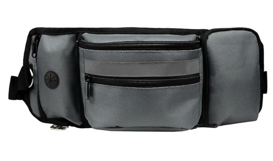 Pouch for Training-Built in Poop Bag Dispenser with Hidden Water Bottle Holder (Bottle not Included), Waist Belt Fanny Pack for Puppy Class, Travel, Running, Walking and Camping, Grey