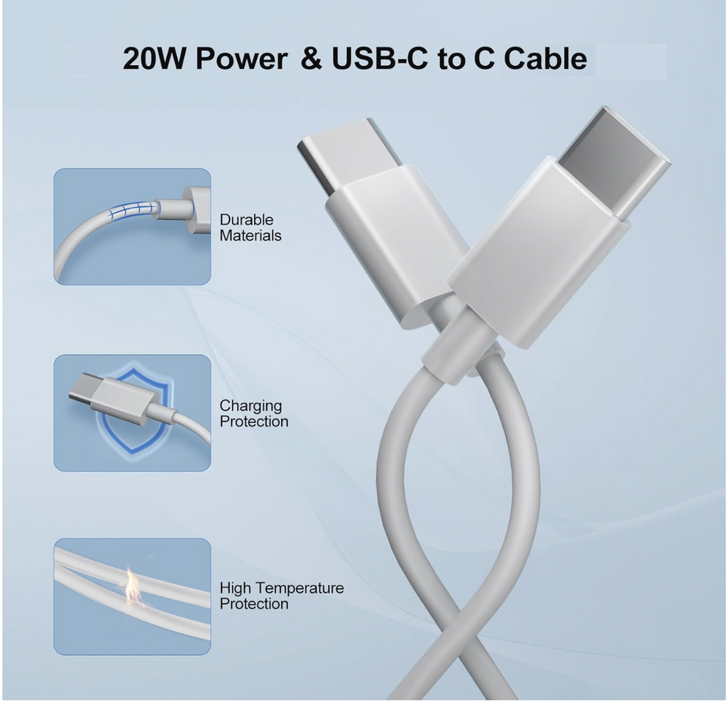 20W USB C Charger, Super Fast Type C Charger with C to C Cable, C Plug for iPhone 17 16 15 Charger, for iPhone 17/17 Plus/17 Pro/17 Pro Max/16/15 Series, iPad Pro/Air