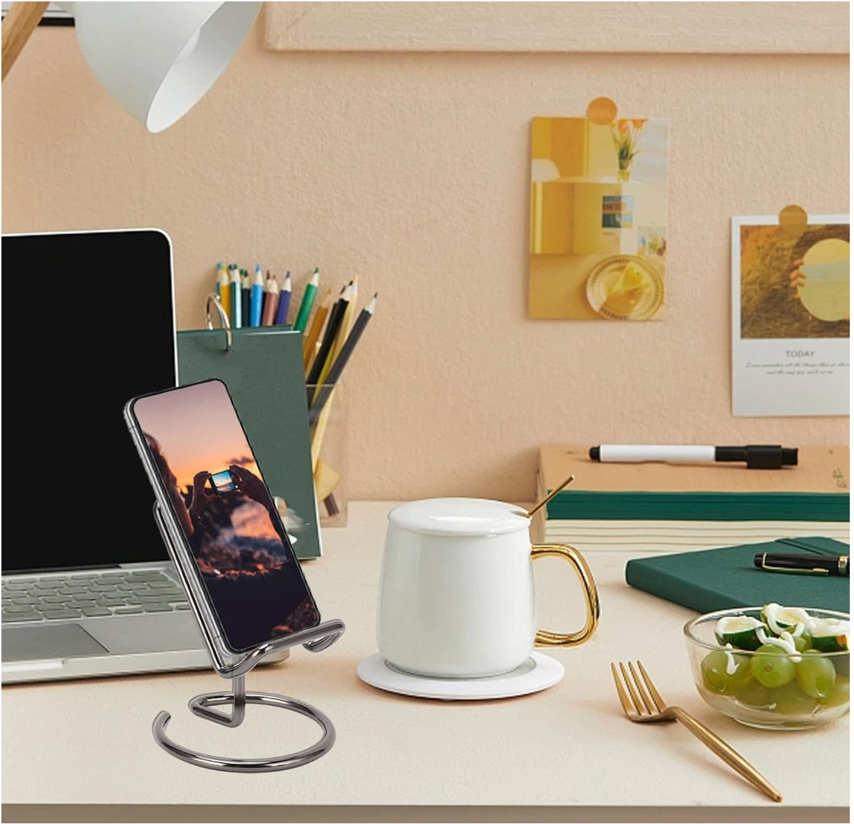 Rose Gold Cell Phone Stand for Desk  – Metal Mobile Phone Holder Compatible with iPhone, iPad, Switch & All Smartphones