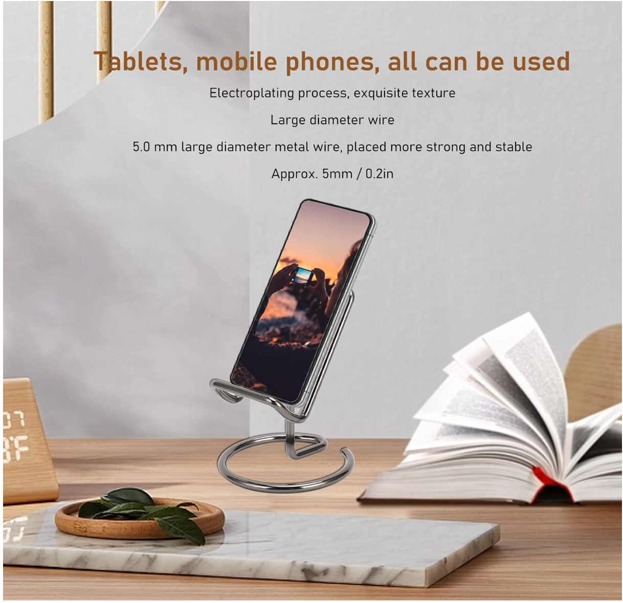 Rose Gold Cell Phone Stand for Desk  – Metal Mobile Phone Holder Compatible with iPhone, iPad, Switch & All Smartphones