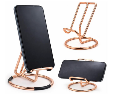 Rose Gold Cell Phone Stand for Desk  – Metal Mobile Phone Holder Compatible with iPhone, iPad, Switch & All Smartphones