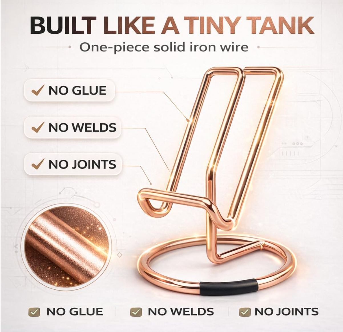 Rose Gold Cell Phone Stand for Desk  – Metal Mobile Phone Holder Compatible with iPhone, iPad, Switch & All Smartphones