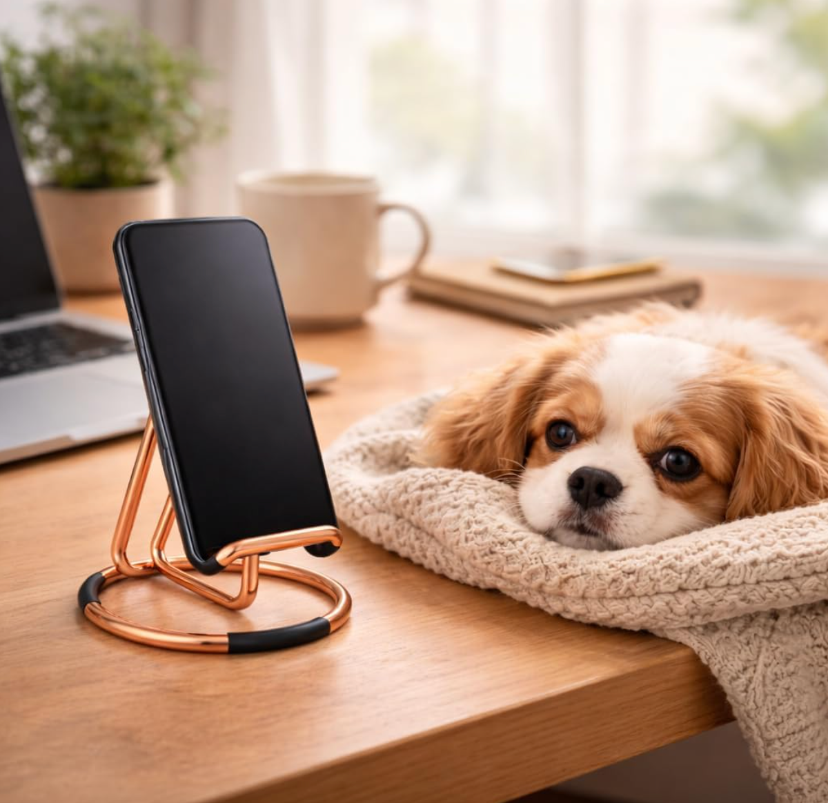 Rose Gold Cell Phone Stand for Desk  – Metal Mobile Phone Holder Compatible with iPhone, iPad, Switch & All Smartphones