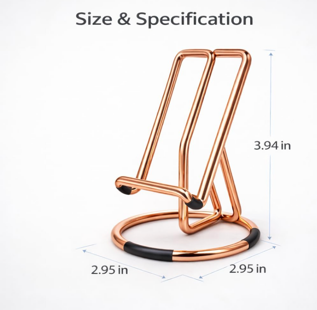 Rose Gold Cell Phone Stand for Desk  – Metal Mobile Phone Holder Compatible with iPhone, iPad, Switch & All Smartphones