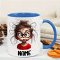 Personalized "Silly Messy Hair Girl with Round Glasses" Ceramic Coffee Mug – Custom Name Funny Cartoon Character & Quirky Novelty Cup (M1171)
