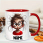 Personalized "Silly Messy Hair Girl with Round Glasses" Ceramic Coffee Mug – Custom Name Funny Cartoon Character & Quirky Novelty Cup (M1171)