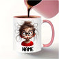 Personalized "Silly Messy Hair Girl with Round Glasses" Ceramic Coffee Mug – Custom Name Funny Cartoon Character & Quirky Novelty Cup (M1171)