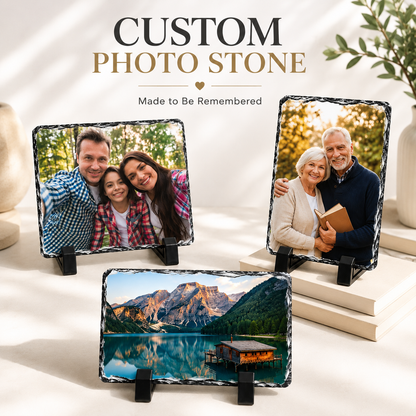 Custom Earth-Cut Slate Plaque, Chiseled Natural Rock Edge Portrait Plinth for Memories & Photos (S1001)