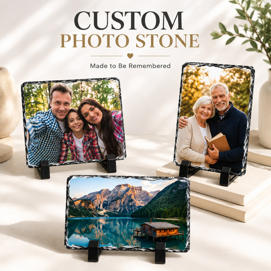 Custom Earth-Cut Slate Plaque, Chiseled Natural Rock Edge Portrait Plinth for Memories & Photos (S1001)