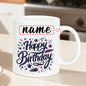 Personalized "Starry Night Happy Birthday" Ceramic Coffee Mug – Custom Name Elegant Purple Script, Stars & Festive Novelty Cup (M1183)