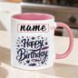 Personalized "Starry Night Happy Birthday" Ceramic Coffee Mug – Custom Name Elegant Purple Script, Stars & Festive Novelty Cup (M1183)