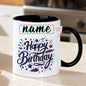 Personalized "Starry Night Happy Birthday" Ceramic Coffee Mug – Custom Name Elegant Purple Script, Stars & Festive Novelty Cup (M1183)