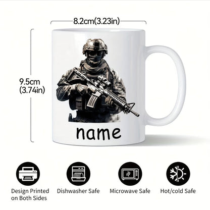 Personalized "Tactical Soldier & Rifle" Ceramic Coffee Mug – Custom Name Military, Special Forces & Operator Novelty Cup (M1173)