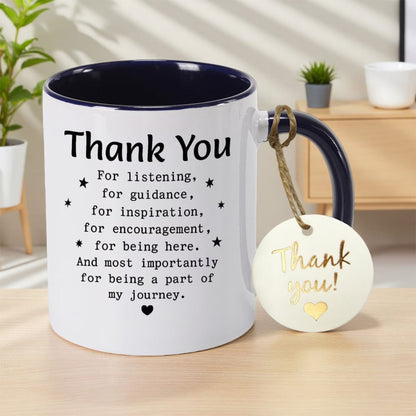 Personalized "Thank You For Being A Part Of My Journey" Ceramic Coffee Mug – Appreciation Quote, Mentor & Teacher Gift, Hanging Gift Tag & Novelty Cup (M1200)