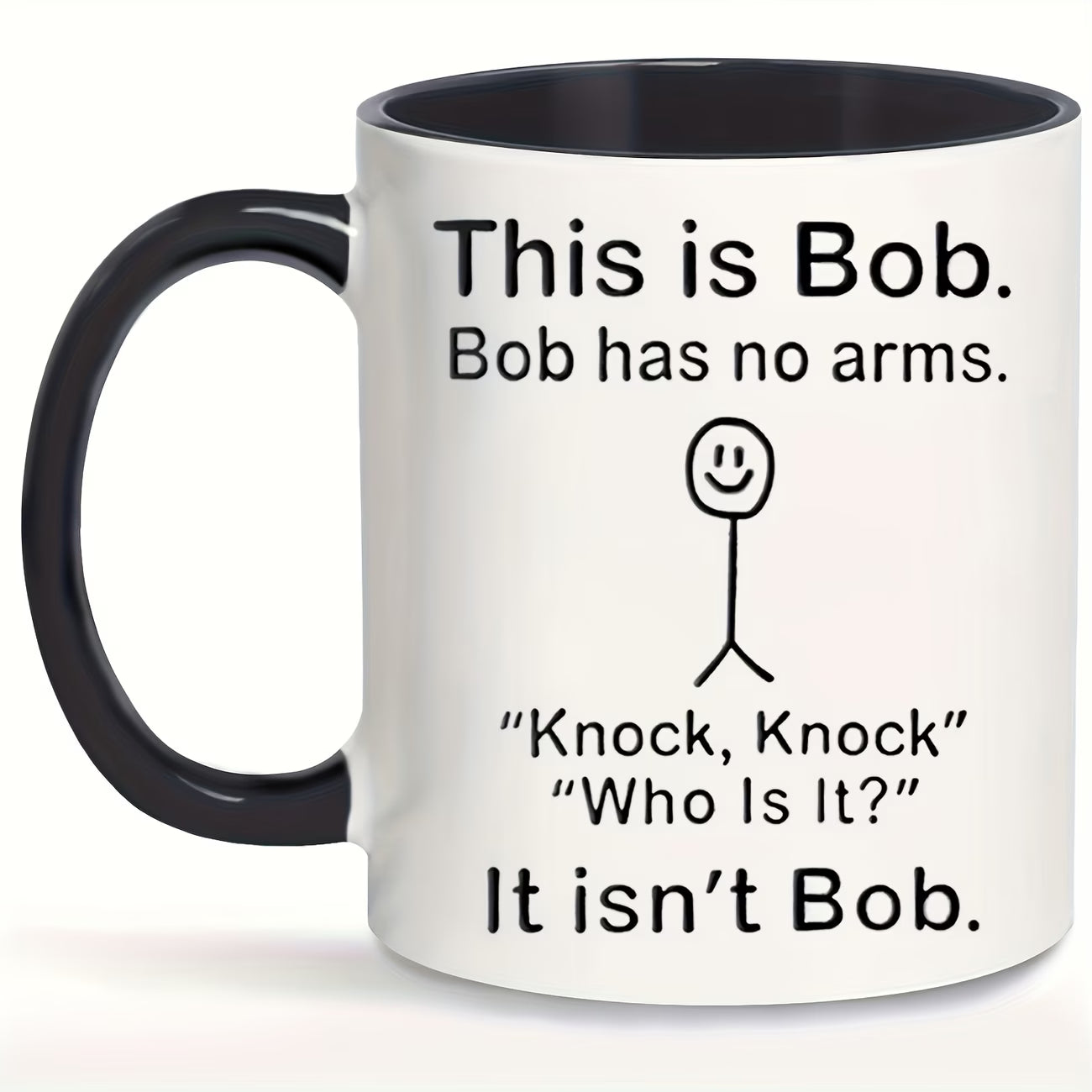 Funny "This Is Bob" Stick Figure Ceramic Coffee Mug – Sarcastic Dark Humor Gag Novelty Cup with Black Accent (M1110)