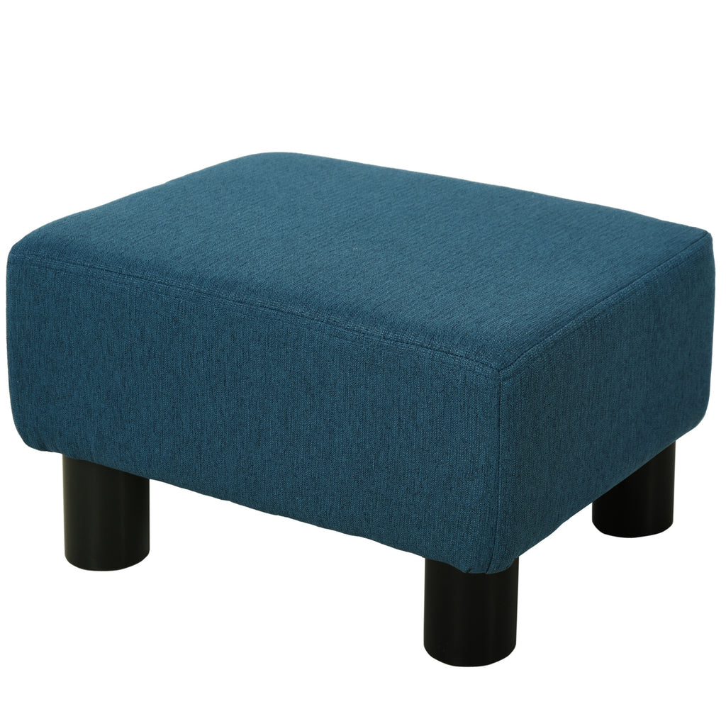 HOMCOM Chic Linen Fabric Footstool Ottoman Cube with 4 Plastic Legs Blue