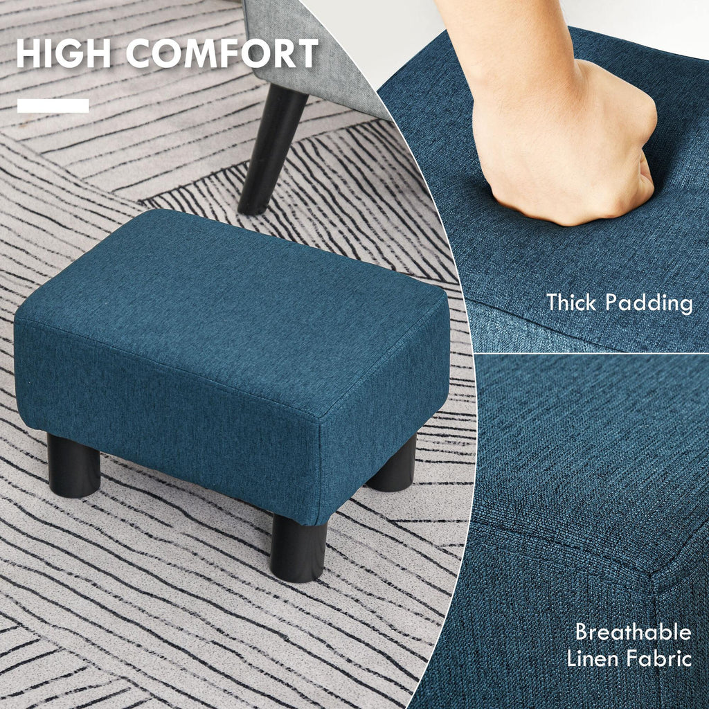 HOMCOM Chic Linen Fabric Footstool Ottoman Cube with 4 Plastic Legs Blue