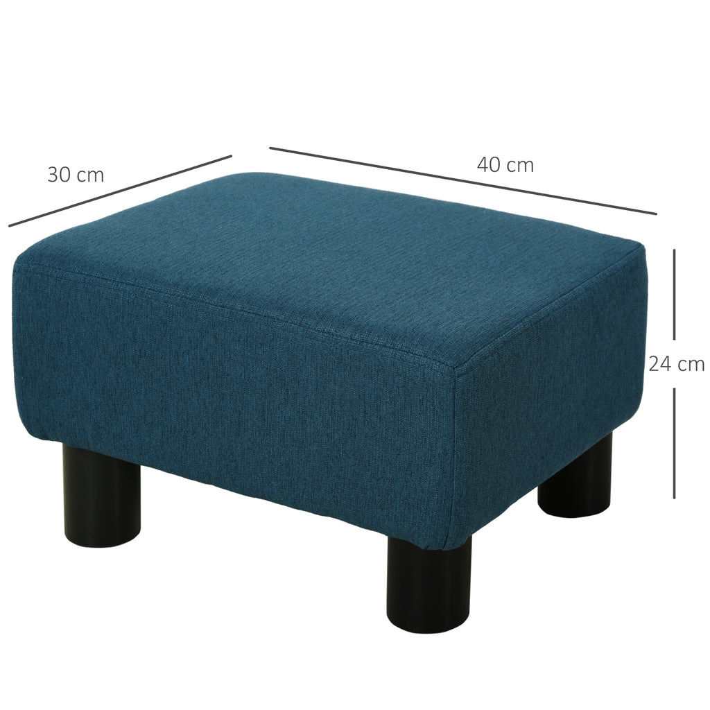 HOMCOM Chic Linen Fabric Footstool Ottoman Cube with 4 Plastic Legs Blue