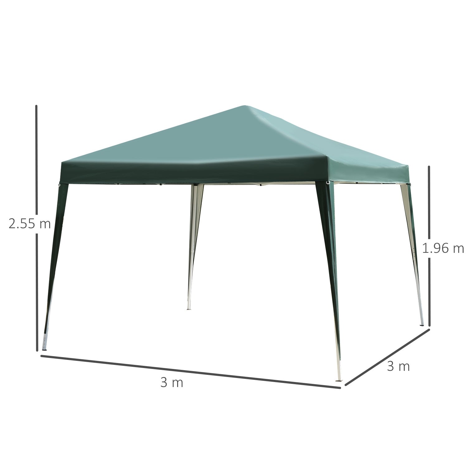 3x3 m Heavy Duty Pop Up Gazebo, 210 D Oxford Cloth-Green