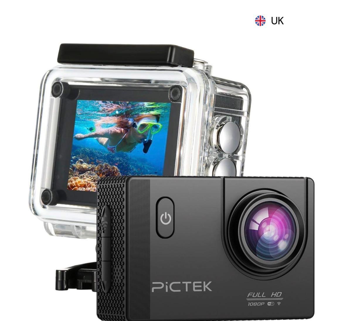 PICTEK PTOD001B Sports Action Camera -1080P HD -P2P Wi-Fi -All Accessories