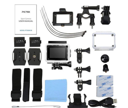 PICTEK PTOD001B Sports Action Camera -1080P HD -P2P Wi-Fi -All Accessories