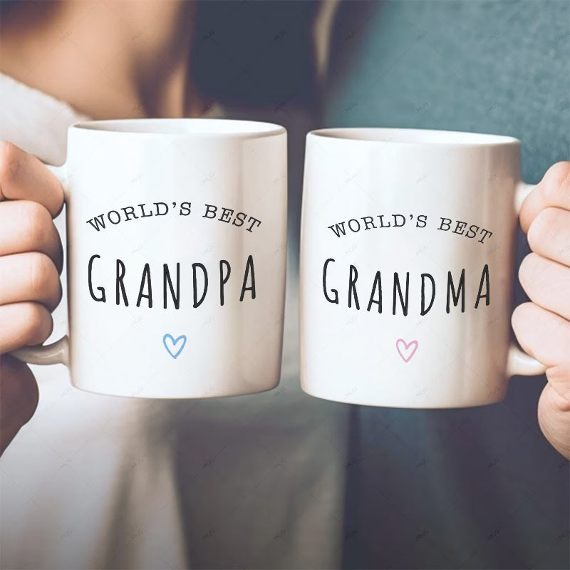 "World's Best Grandpa & Grandma" Matching Ceramic Coffee Mug Set – Cute Grandparents Appreciation & Family Novelty Cup Set (M1135)