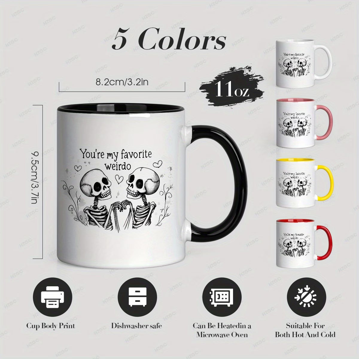 Cute "You're My Favorite Weirdo" Skeletons Ceramic Coffee Mug – Romantic & Spooky Couple Novelty Cup with Black Accent (M1108)