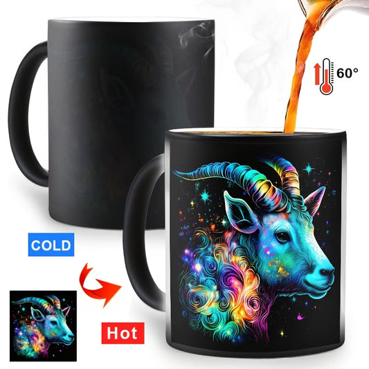 Magic Heat-Changing "Aries Zodiac" Color-Revealing Ceramic Coffee Mug – Celestial Astrology & Star Sign Novelty Cup (M1080)