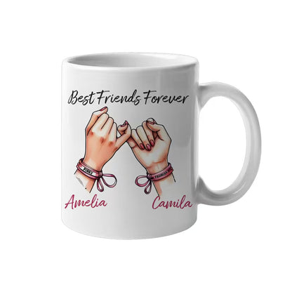 Personalized "Best Friends Forever" Pinky Promise Ceramic Coffee Mug – Custom Names Bestie Friendship Gift Cup (M1052)