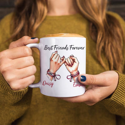 Personalized "Best Friends Forever" Pinky Promise Ceramic Coffee Mug – Custom Names Bestie Friendship Gift Cup (M1052)