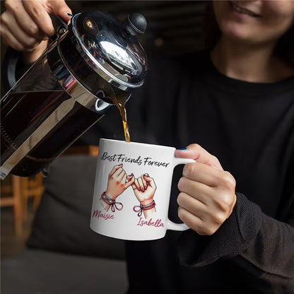Personalized "Best Friends Forever" Pinky Promise Ceramic Coffee Mug – Custom Names Bestie Friendship Gift Cup (M1052)