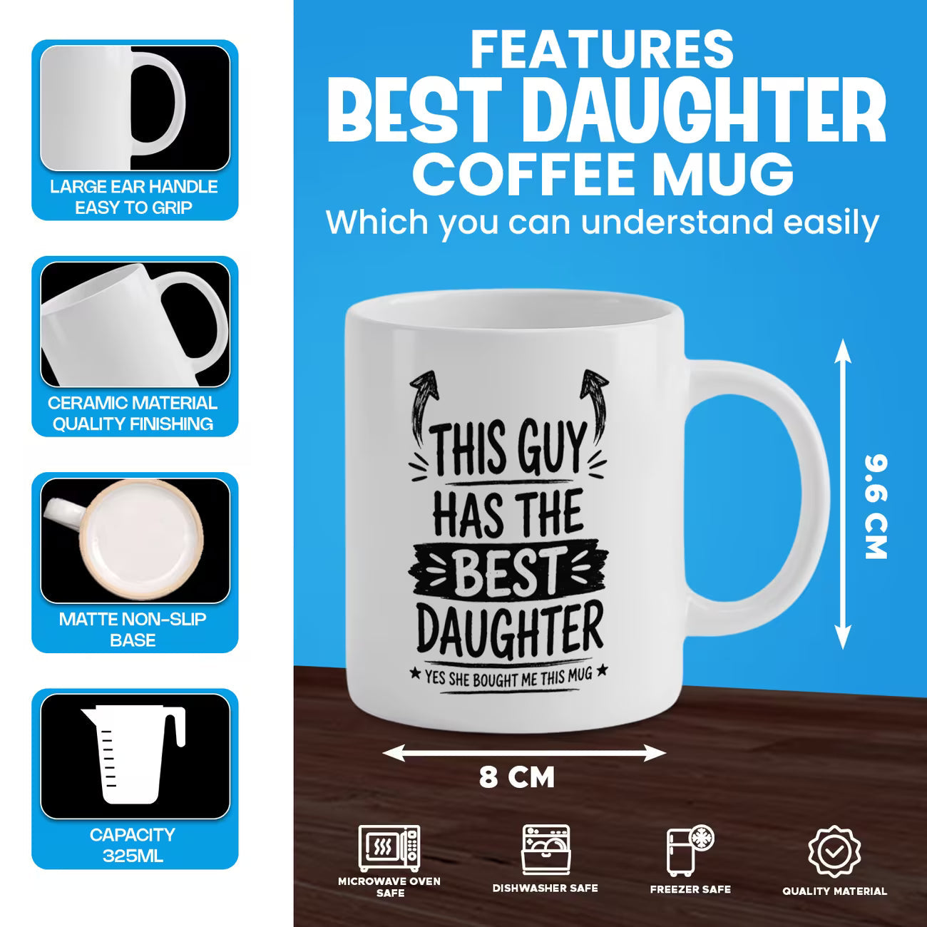 Funny "This Guy Has The Best Daughter" Ceramic Coffee Mug – Sarcastic Dad & Father's Day Novelty Cup (M1060)